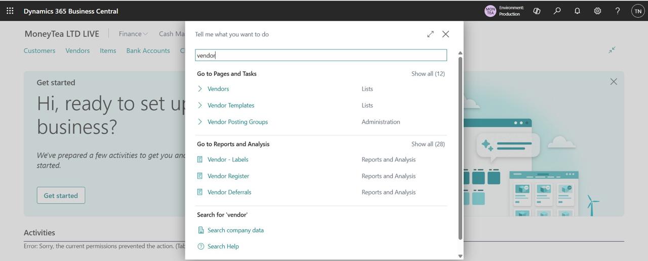 Search results for vendor with the Vendors list page at the top